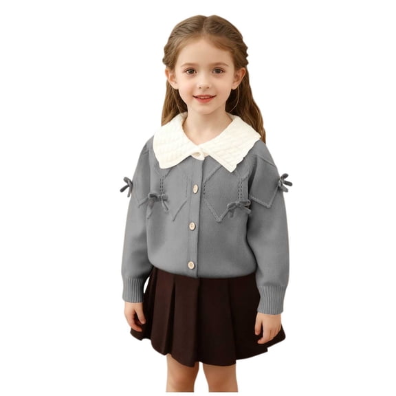 Miluxas Girl's 2 Piece Cute Knit Outfits Bow Button Down Cardigan Pleated Knit Skirt Sets Gray 1-2 Years