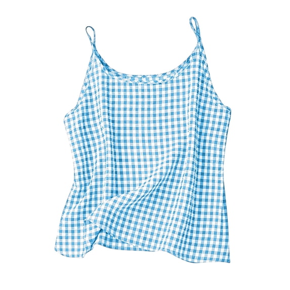 Miluxas Girl's Cami Tops Ruffle Hem Spaghetti Strap Babydoll Plaid Summer Crop Top Blue 9 Years