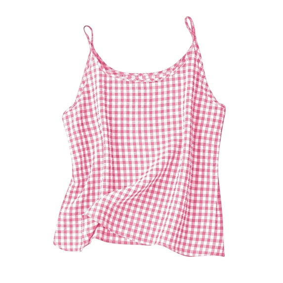 Miluxas Girl's Cami Tops Ruffle Hem Spaghetti Strap Babydoll Plaid Summer Crop Top Pink 4 Years