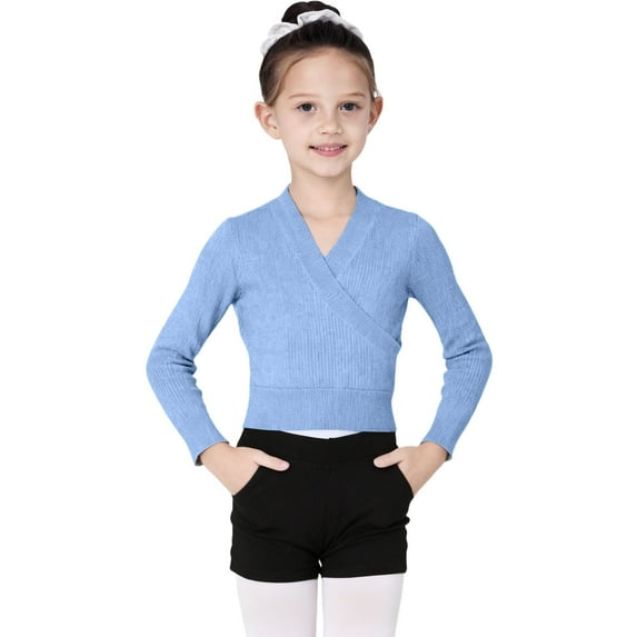 Miluxas Girl's Dance Wrap Sweater Ballet Top Warm up for Leotards, Dress Blue 12-13Years