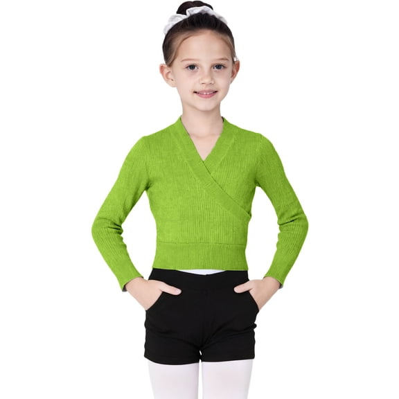 Miluxas Girl's Dance Wrap Sweater Ballet Top Warm up for Leotards, Dress Green 12-13Years