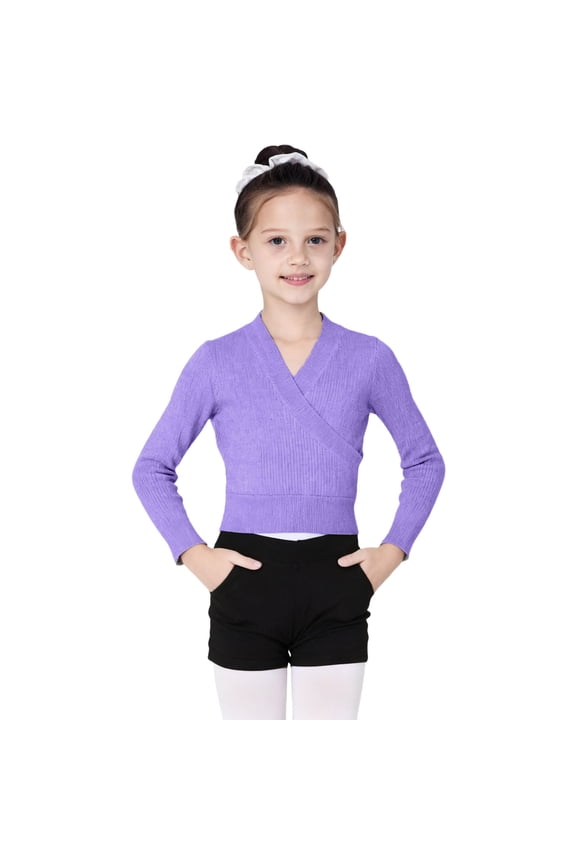 Girl's Dance Wrap Sweater Ballet Top Warm up for Leotards, Dress Purple 5-6Years