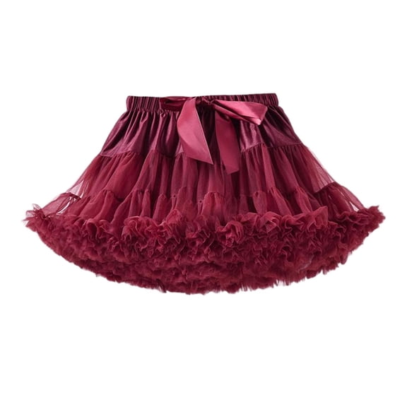 Miluxas Girl's Elastic Waist Petticoat Puffy Tutu Tulle Skirt Princess Ballet Dance Pettiskirts Underskirt Wine 8-10 Years
