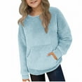 thumbnail image 1 of Miluxas Girl's Fall/Winter Casual Solid Color Long Sleeve Fleece Hooded Jacket Solid Color Sweatshirt Blue 11 Years, 1 of 9