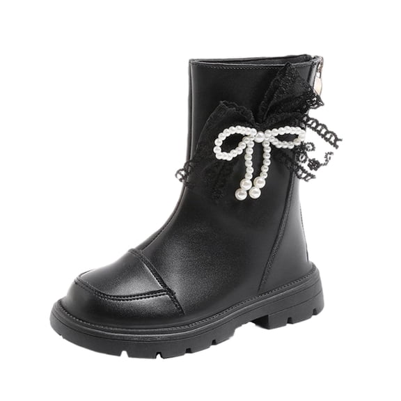 Miluxas Girl's Knee High Winter Boots Pure Color Bowknot Warm Snow Boots Low Heels Boot with Back Zipper Black 10 M(27)