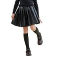 thumbnail image 1 of Miluxas Girl's Leather High Waisted Pleated Skirt Leather Party Skater Mini Skirt Black 7-8 Years, 1 of 9