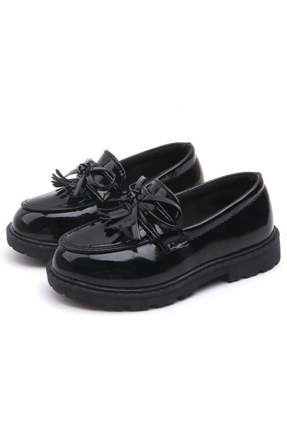 Girl's Loafers Slip On Round Toe Velcro Leather Shoes School Uniform Dress Shoes for Girls (Toddler/Little Kid/Big Kid) Black 6.5 M(21)