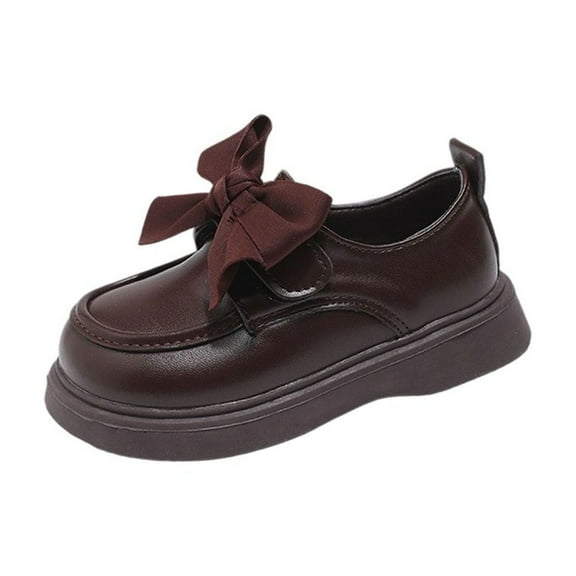 Miluxas Girl's Loafers Slip on Bowknot Shoes Flats Round Toe Wedding School Uniform Dress Shoes (Toddler/Little Kid/Big Kid) Brown 26(26)