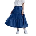 thumbnail image 1 of Miluxas Girl's Summer Long Flowy Skirt - Boho High Waist A-Line Maxi Skirt Dark Blue 11-12 Years, 1 of 7