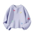 thumbnail image 1 of Miluxas Girl's Sweatshirt - Graphic Bow Print Crewneck Drop Shoulder Pullover Tops Purple 7-8 Years, 1 of 5