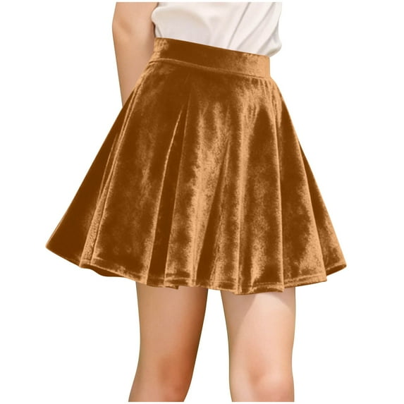 Miluxas Girl's Vintage Velvet Stretchy Mini Flared Skater Skirt Khaki 14-15 Years