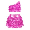 thumbnail image 1 of Miluxas Girls 2 Piece Dance Outfit Set Sequin Metallic Crop Top with Skirts Jazz Latin Ballroom Performance Dancewear Hot Pink 130(130), 1 of 5