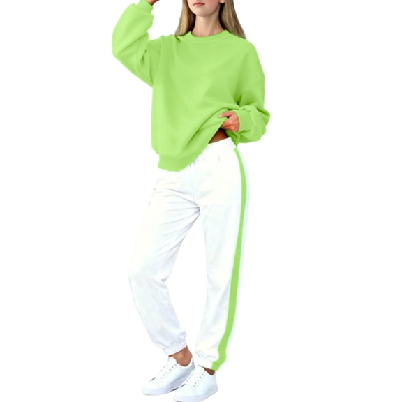 Miluxas Girls 2 Piece Outfits Casual Clothing Sets Long Sleeve Pullover Sweatshirts and Sweatpants Mint Green 11-12Years