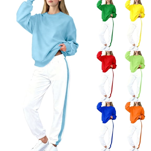 Miluxas Girls 2 Piece Outfits Casual Clothing Sets Long Sleeve Pullover Sweatshirts and Sweatpants Yellow 13-14Years