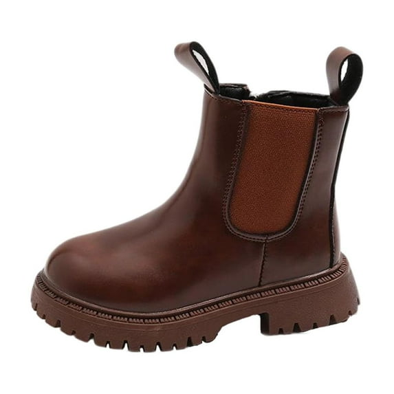 Miluxas Girls Ankle Boots Kids Comfortable Solid Color Casual Fashion Leather Booties for Toddler Little Kid Big Kids Brown 13.5 M(33)
