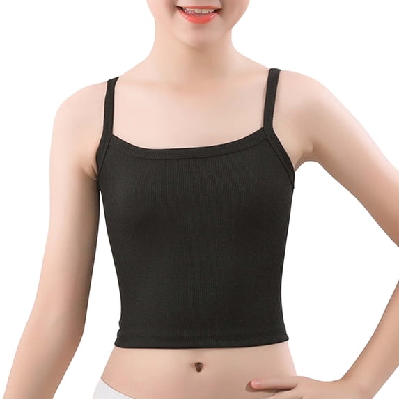 Miluxas Girls Athletic Tank Tops Back Spaghetti Strap Workout Crop Top Camisole Black 150