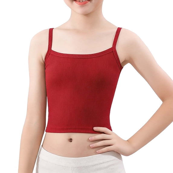 Miluxas Girls Athletic Tank Tops Back Spaghetti Strap Workout Crop Top Camisole Red 150