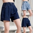thumbnail image 1 of Miluxas Girls Baggy Jean Shorts Elastic High Waist Button Denim Shorts Teen Kids Summer Wide Leg Shorts Navy 170(170), 1 of 9