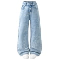 thumbnail image 1 of Miluxas Girls Baggy Jeans Loose Leg, Zipper Buttons and Pockets, Casual Elastic Waist Denim Pants for Girls Blue 8-9Years, 1 of 6