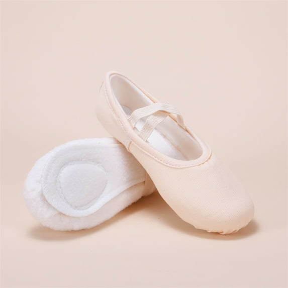 Miluxas Girls Ballet Shoes Soft Split Sole Dance Shoes Canvas No-Tie Ballet Slippers for Little Kid/Big Kid Beige 1(34)