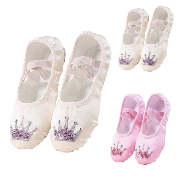 Miluxas Girls Ballet Shoes Toddler Soft Crown Rhinestone Sequins Dance Slippers for Toddler/Little Kid/Big Kid Pink 13 Years