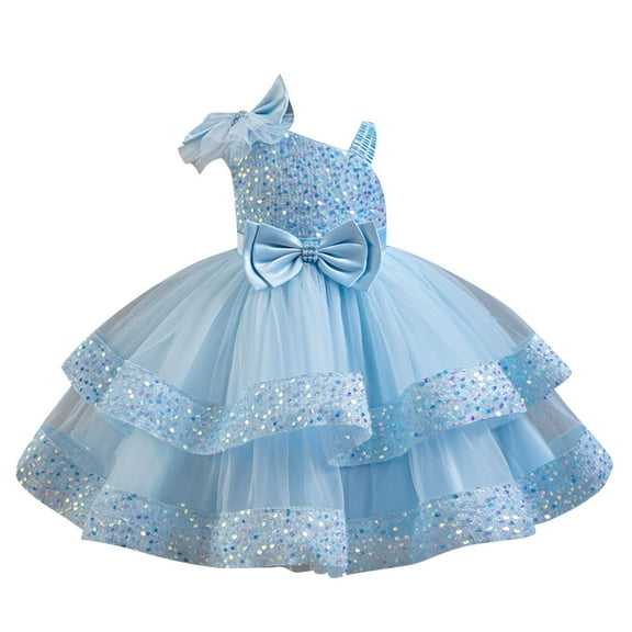 Miluxas Girls Birthday Dress Sequin Tiered Tulle Tutu Party Flower Girl Wedding Toddler Pageant formal Prom Gown Light Blue 1 Years