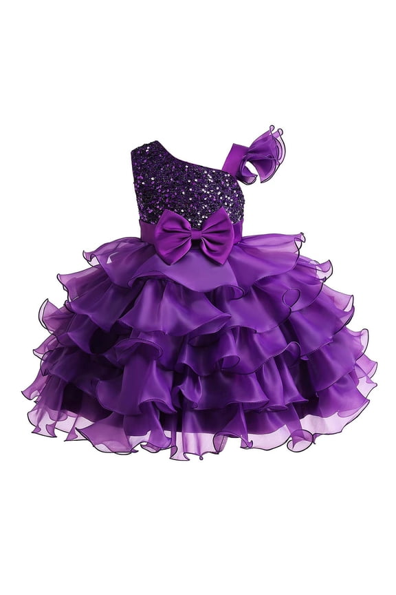 Girls Birthday Dress Sequin Tiered Tulle Tutu Party Flower Girl Wedding Toddler Pageant formal Prom Gown Purple 9-10Years