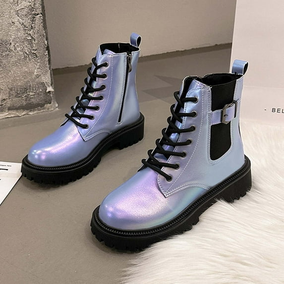 Miluxas 2025 Clearance! Girls Boots Glitter Combat Boot Clearance Winter Waterproof Lace-up Walking Shoes for Women