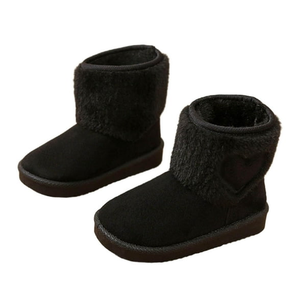 Miluxas Girls Boots Kids Winter Faux Fleece Warm Snow Ankle Boots Fuzzy Love Heart Thick Bottom Anti Slip Boots for Toddler/Little Kid Black 6.5(23)