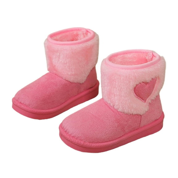 Miluxas Girls Boots Kids Winter Faux Fleece Warm Snow Ankle Boots Fuzzy Love Heart Thick Bottom Anti Slip Boots for Toddler/Little Kid Pink 12.5(31)