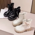 thumbnail image 1 of Miluxas Girls Boots Solid Color Pearl Bow Side Zipper Combat Leather Shoes for Toddler/Little Kid/Big Kid White 2 M(36), 1 of 9