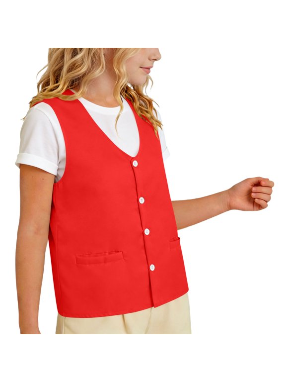 Girls Boys Activity Sleeveless Tank Jacket Uniform Waistcoat Sleeveless Vests Red 11-12Years