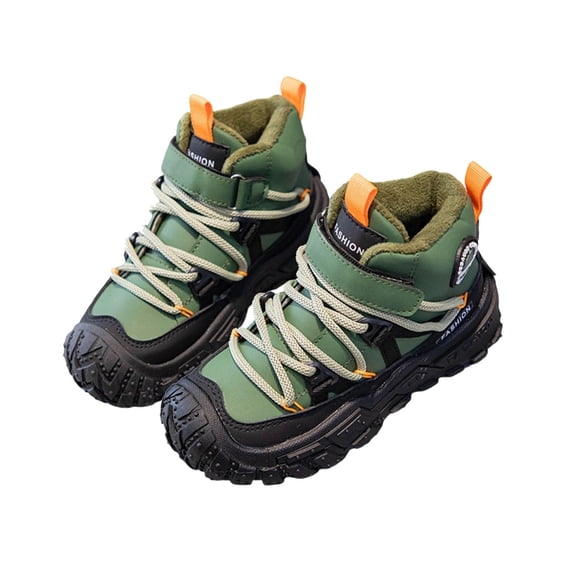 Miluxas Girls Boys Hiking Boots Slip on Fleece Lined Warm Shoes Kids Winter Mid Top Sneakers Trendy Casual Shoes Army Green 12.5(30)