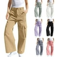 thumbnail image 1 of Miluxas Girls Cargo Pants Baggy Kids High Waist Sweatpants Flap Pockets Loose Fit Straight Wide Leg Casual Trousers White 14-15Years, 1 of 9
