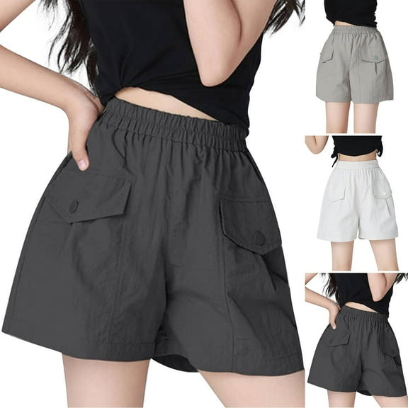Miluxas Girls Cargo Shorts Elastic High Waisted Lightweight Hiking Shorts with Pockets Summer Casual Workout Short Pants for Kids White 14 Years