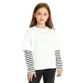 thumbnail image 1 of Miluxas Girls Casual Stripe Sleeve T Shirt Big Kid Long Sleeve Block Color Tee Crewneck Tops White 120(120), 1 of 5