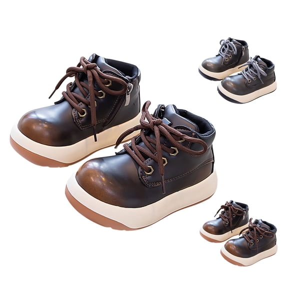 Miluxas Girls Combat Ankle Boots Kids Waterproof PU Leather Fall Boots Winter Warm Snow Outdoor Hiking Shoes Toddler Non Slip Side Zipper Walking Boot Gray 2(36)