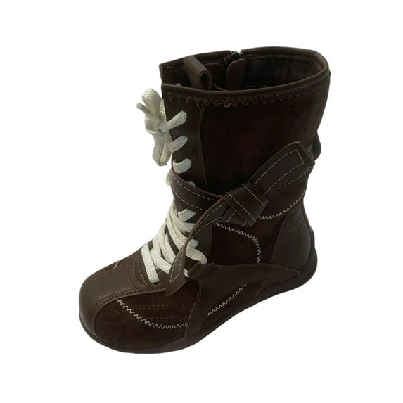 Miluxas Girls Combat Boots Side Zipper Lace up Ankle Booties Princess Boots Toddler/Little Kid/Big Kid Brown 13(32)