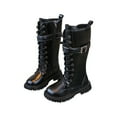thumbnail image 1 of Miluxas Girls Combat Boots Solid Color Lace up Side Zipper Girl's Mid Calf Boots Toddler/Little Kid/Big Kid Black 10(27), 1 of 8
