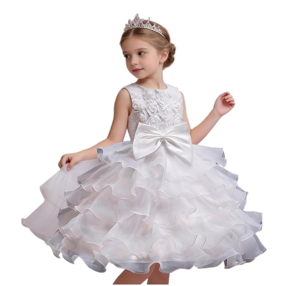 Miluxas Girls' Dress, Dress Party Flower Dress,Bridesmaid for Wedding,Birthday Party,Photoshoot, Special Occasion White 6-7 Years