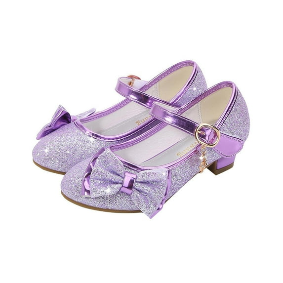 Miluxas Girls Dress Shoes Glitter Sequin Bow High Heel Party Wedding Princess Shoes (Toddler/Little Kids/Big Kids) Purple 4.5 Years
