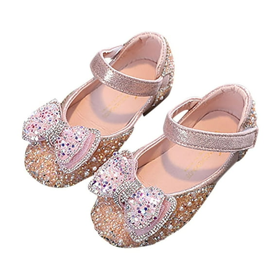 Miluxas Girls Dress Shoes Wedding Party Soft Sole Bow Princess Sequin Shoes (Toddler/Little Kid/Big Kid) Pink 13 Years