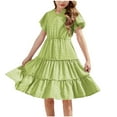 thumbnail image 1 of Miluxas Girls Dresses Summer Ruffle Sleeve Solid Color V Neck Twirl Birthday Party Midi Dress Army Green 12 Years(160), 1 of 9