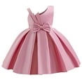 thumbnail image 1 of Miluxas Girls Dresses Solid Color Dress Satin Princess Dress Big Bow Knot formal Dress Pink 18 Months, 1 of 7