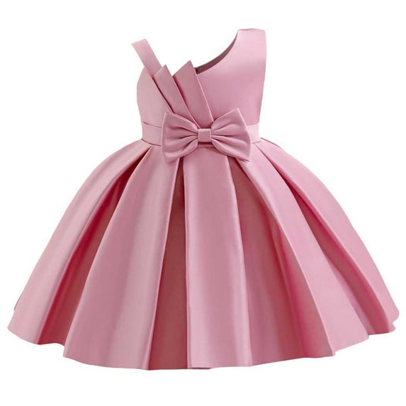 Miluxas Girls Dresses Solid Color Dress Satin Princess Dress Big Bow Knot formal Dress Pink 18 Months