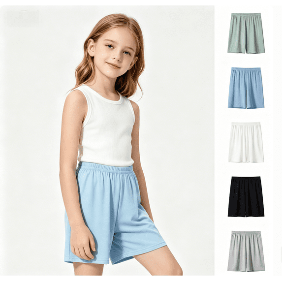 Miluxas Girls' Elastic Waist Casual Shorts, Soft Breathable Loose-Fit Lounge Shorts, Kids' Summer Basic Sleep & Play Shorts White 1-2Years