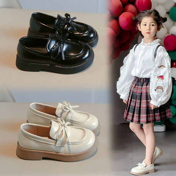 Miluxas Girls Flats Dress Shoes Casual Penny Loafers Comfort Non-Slip Sole Wedding Party Uniform Black 35(35)