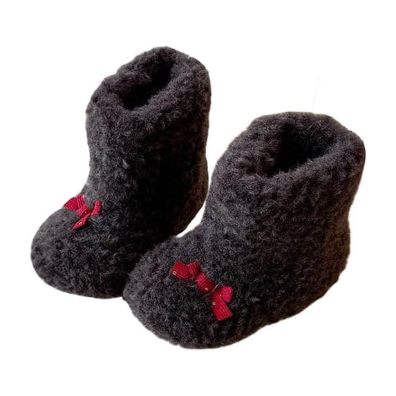 Miluxas Girls Fleece Boots,Kids Warm Plush Lining Soft Soled Boots Winter Fashion Bow Boots for Toddler,Cozy Fluffy Snow Boots Gray 13(30)