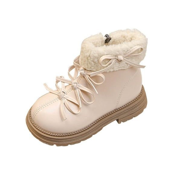 Miluxas Girls Fuzzy Warm Winter Short Boots Fleece Lining Leather Shoes for Toddler Little Big Kids Girls White 5.5-6Years