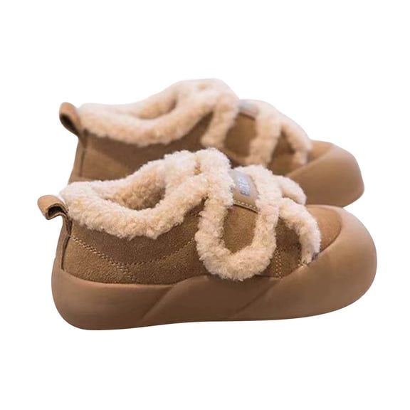 Miluxas Girls Fuzzy Warm Winter Short Shoes with Faux Plush Lining Snow Shoes for Toddler/Little/Big Kids/Girls Khaki 2 Years